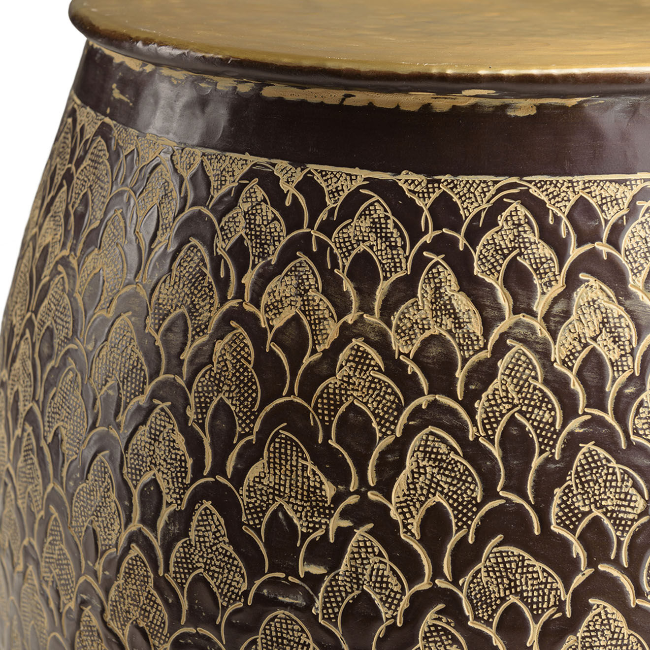 Macabane Table d'appoint motifs Honora marron antique - D.40xH.46 cm