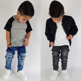 Distressed Blue & Grey biker jeans - verzenddatum 27 feb
