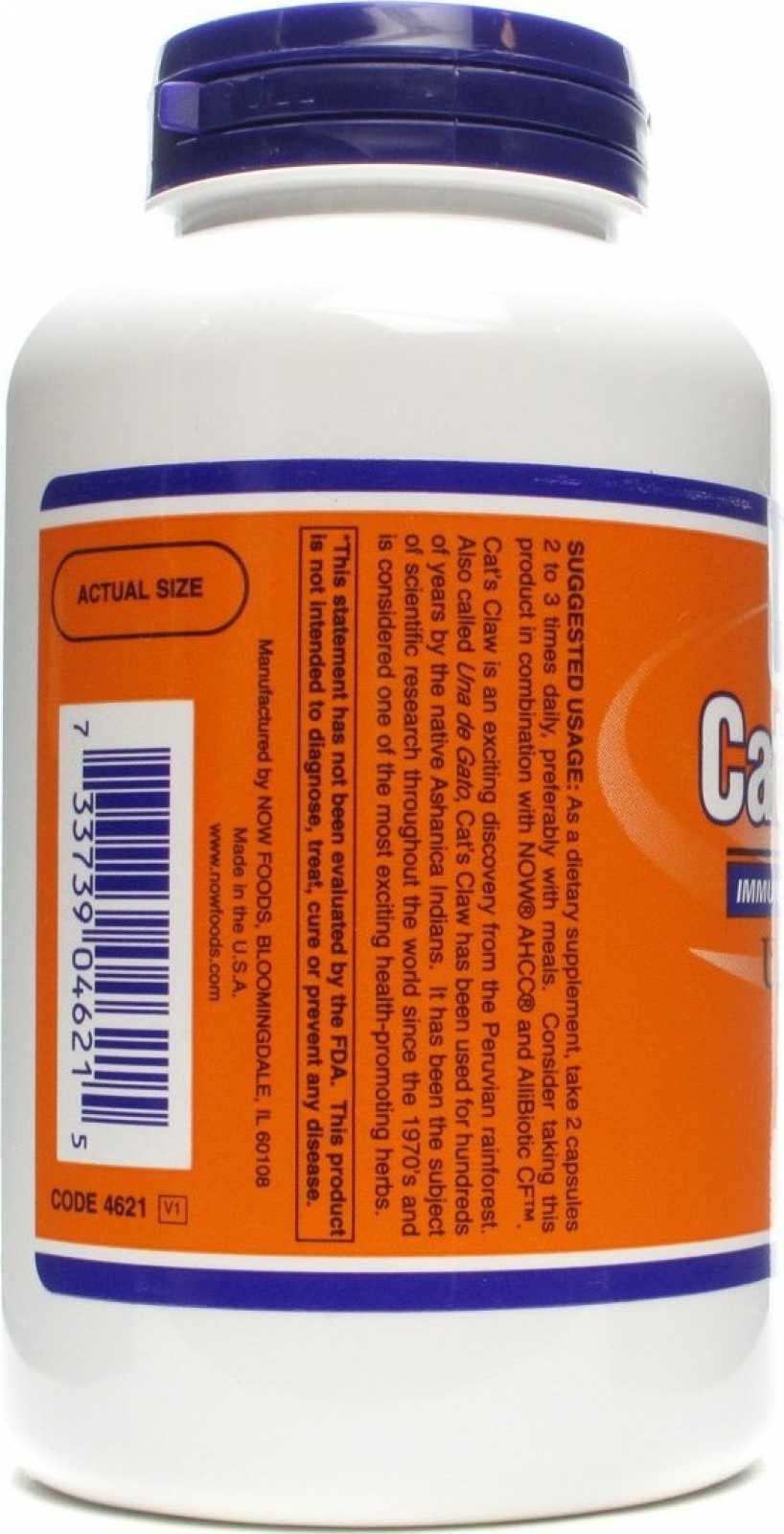 NOW Foods Unha de Gato 500mg 100 cápsulas.