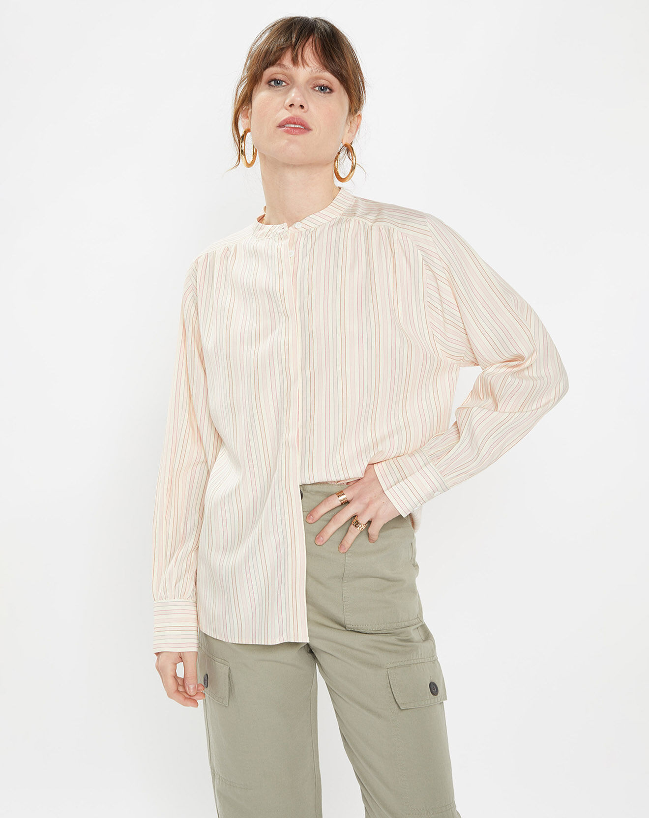 Galeries Lafayette Chemise droite Enola à rayures blanc/rose pâle