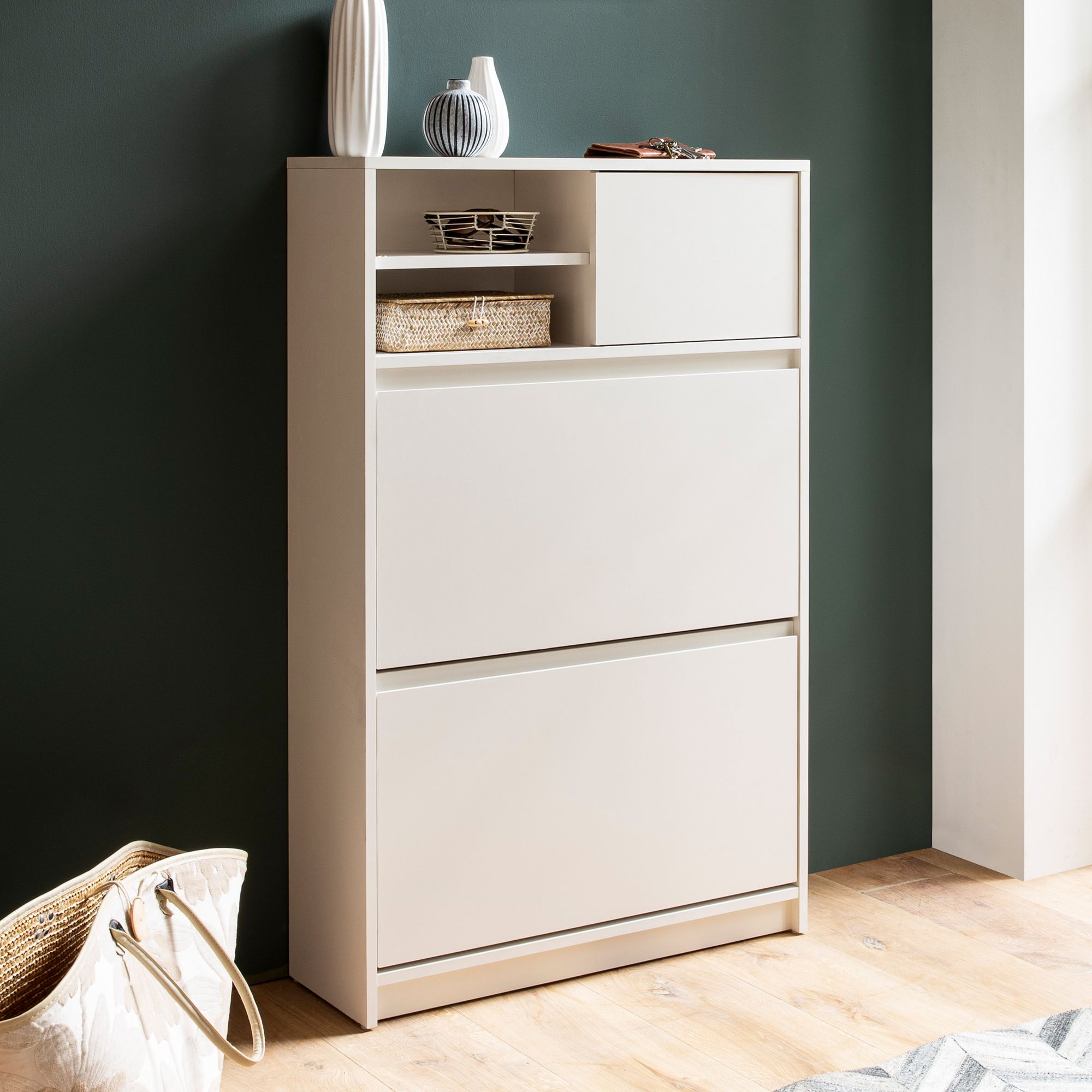 Schuhschrank FineBuy Schuhkipper Garderobe Weiß Modern Schuhkommode Flurschrank