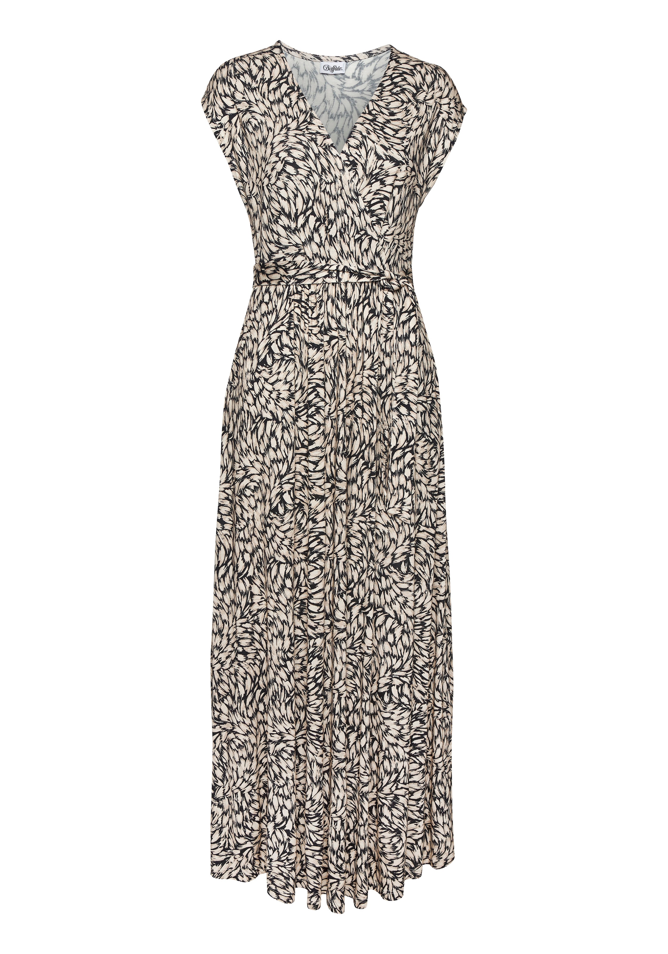 Buffalo Maxikleid mit Bindegürtel,  Eingrifftaschen mit Alloverdruck, Sommerkleid mit Taschen, Strandkleid