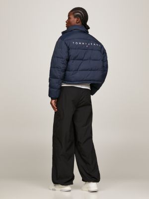 Jaqueta puffer relaxada com logo nas costas