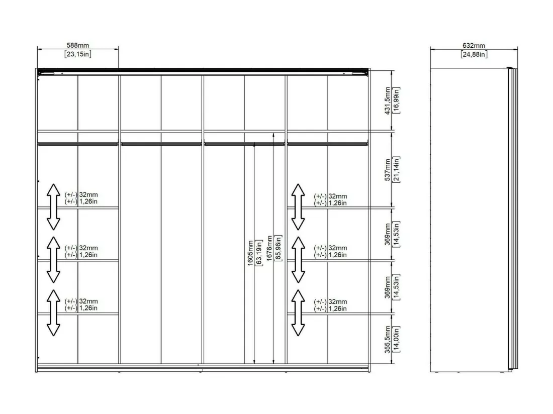Garde-robe 2 portes Dstabil, Meubles de chambre, Penderie de plain-pied, Placard à vêtements, 243x61 h220 cm, Blanc