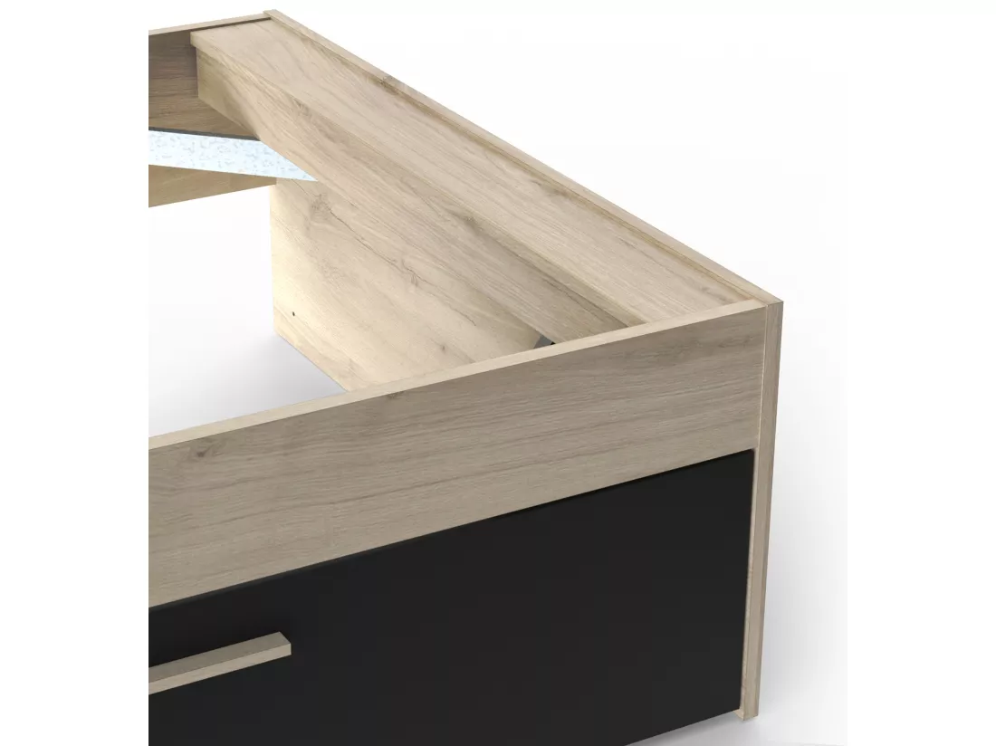 Lit modulable 90 x 190/200 cm avec rangements - Noir et naturel - MARTELO