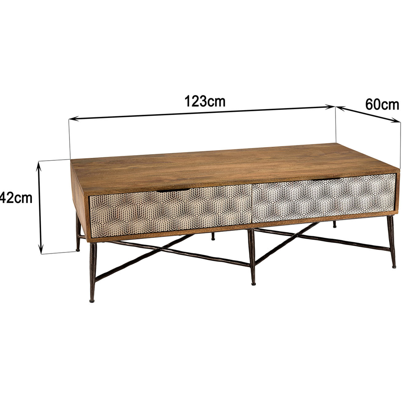 Macabane Table basse en bois de manguier 2 tiroirs Alix marron - 128x65x46 cm