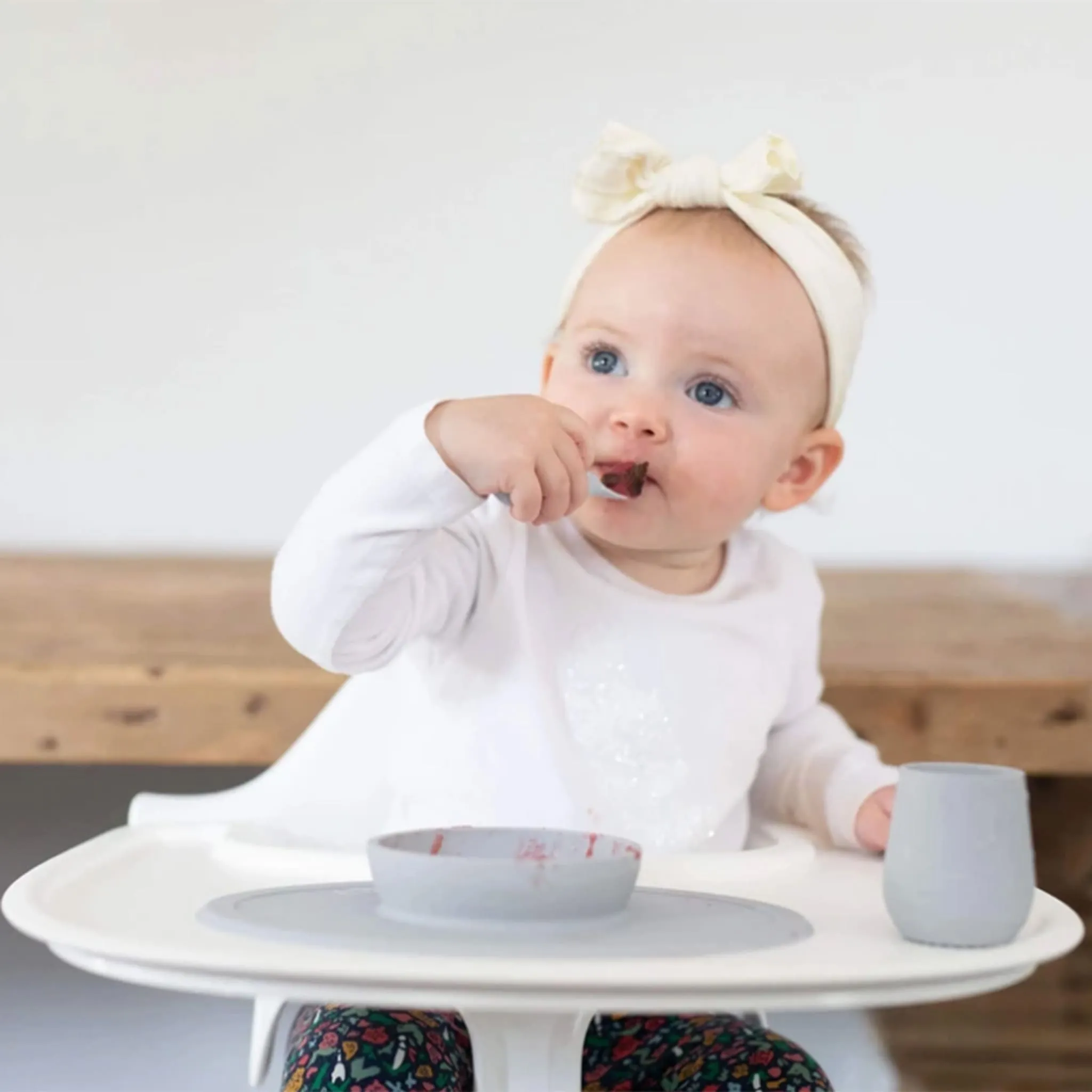 EZ PZ Fun Ensemble de Vaisselle d'Apprentissage en Silicone - Gris