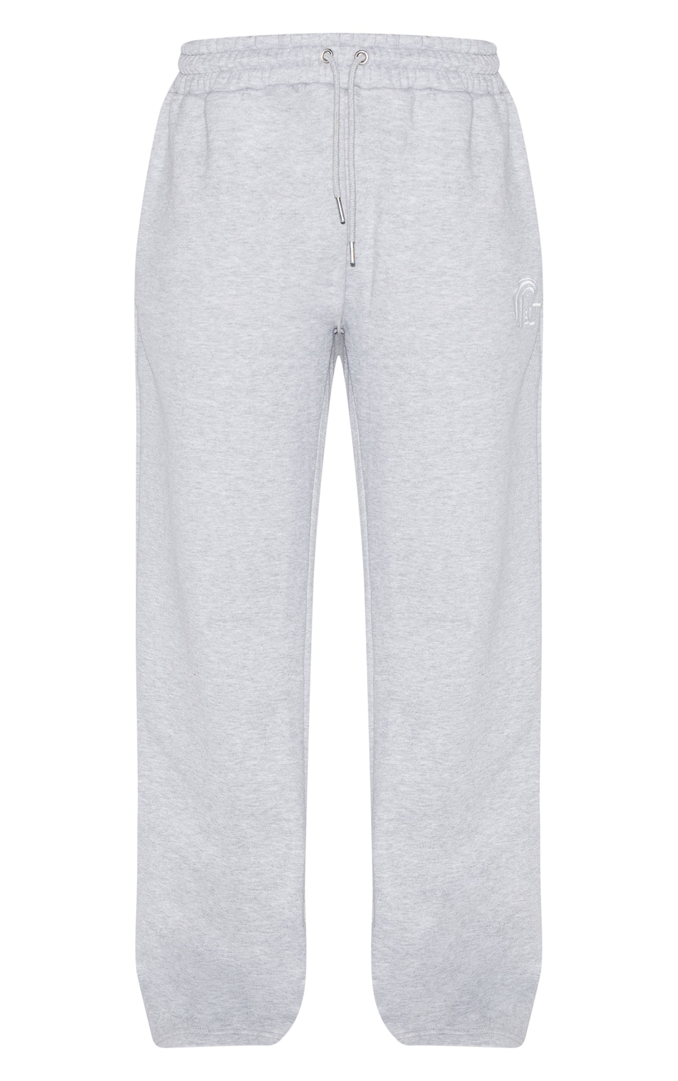 Gris Chiné Jogging Large À Broderie Graphique Prettylittlething