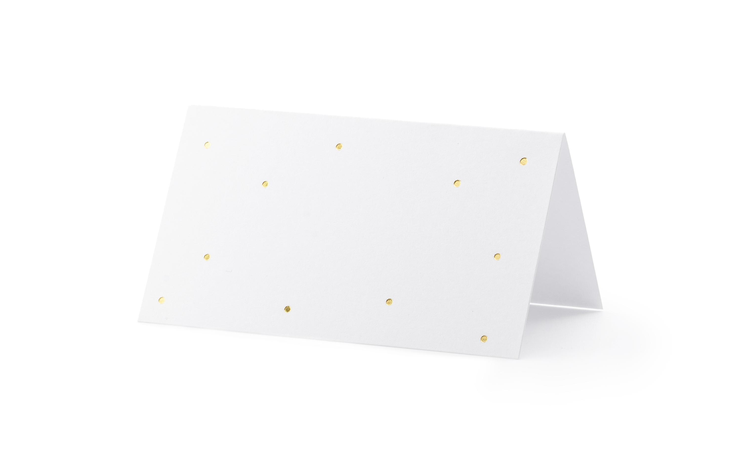 Tischkarte Punkte 9.5 x 5.5 cm, 10 Stück, Weiss/GoldPlatzkarte für den gedeckten Tisch an der Hochzeit und Festen wie Geburtstagspartys oder Silvester
