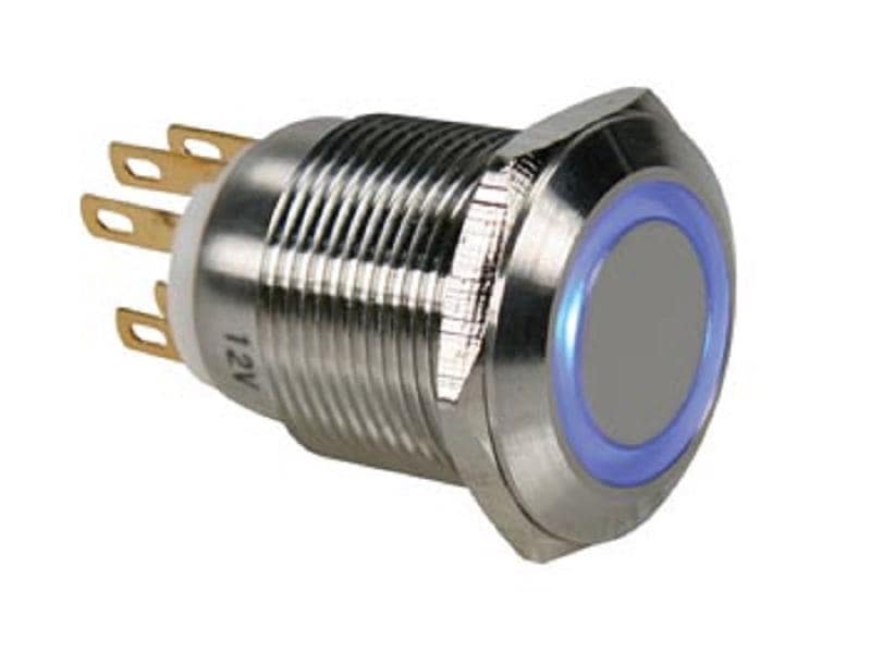 Velleman Drucktaster Edelstahl 19 mm mit blauer Ringbeleuch Beleuchteter Taster