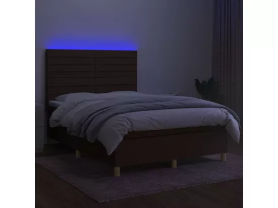Sommier tapissier matelas et LED Marron foncé 140x190 cm Tissu