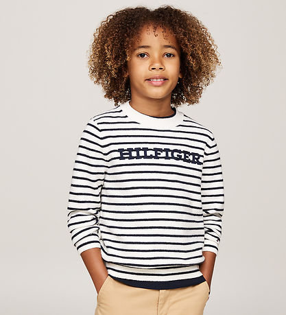 Tommy Hilfiger Bluse - Strick - Monotype - White Base/Blue Strip