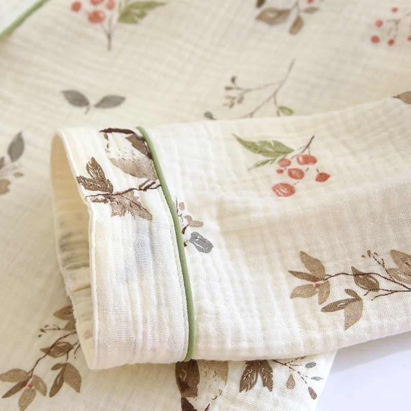 MelMount - Pyjamaset: overhemd met lange mouwen en bloemenprint + broek