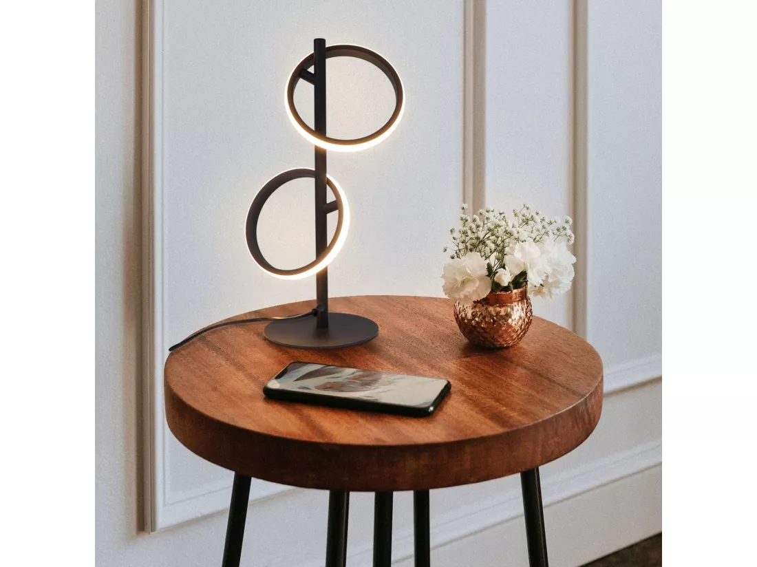 NETTLIFE Lampe de Table Moderne LED Noir Anneaux Amovibles 13W 3000K Blanc Chaud étude Amovible