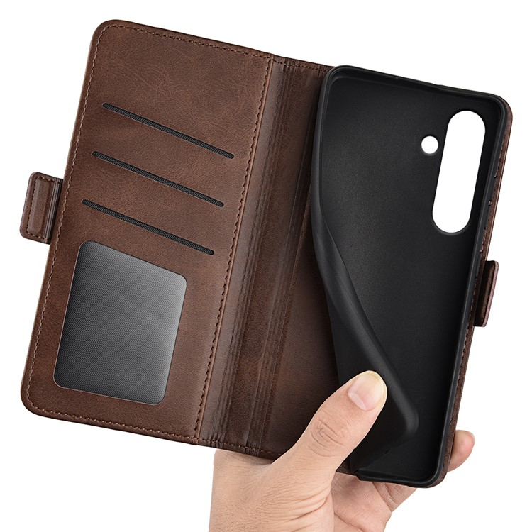 Samsung Galaxy S24 FE Vintage Leder Tasche Flip Cover Fashion Design - Braun