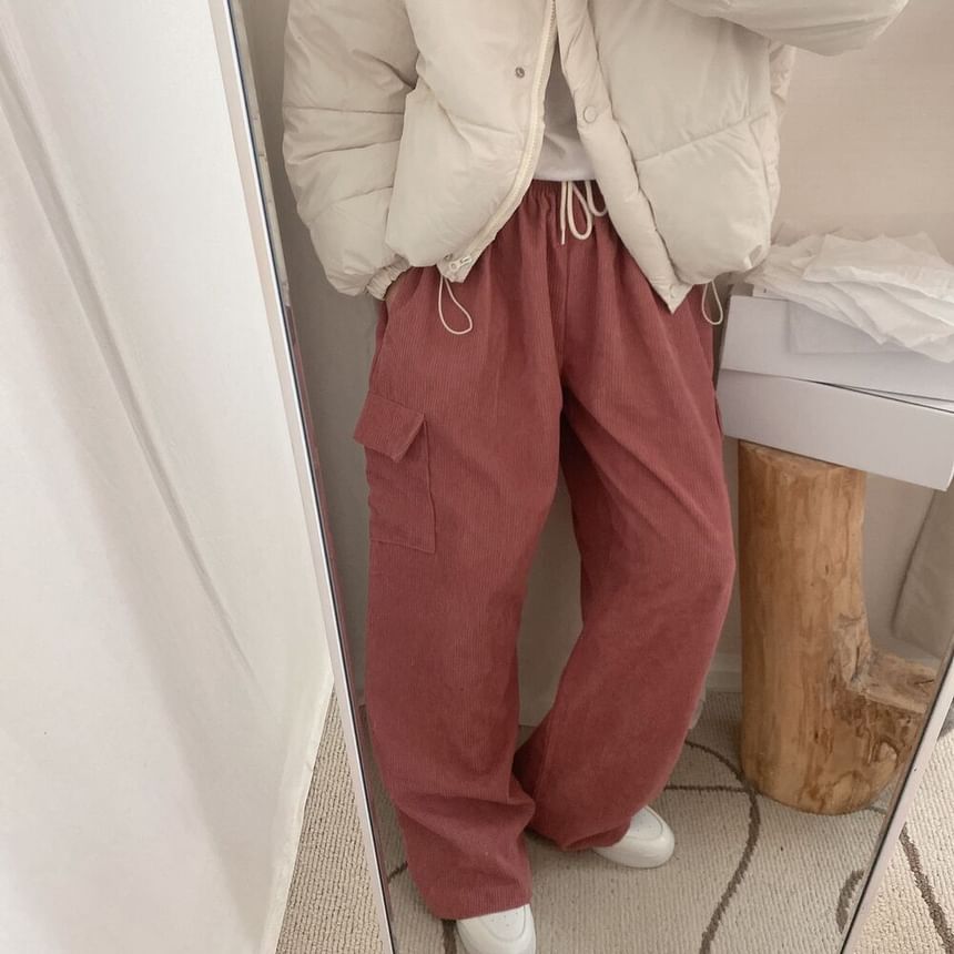 Areumdaun - Corduroy broek met hoge taille en wijde pijpen