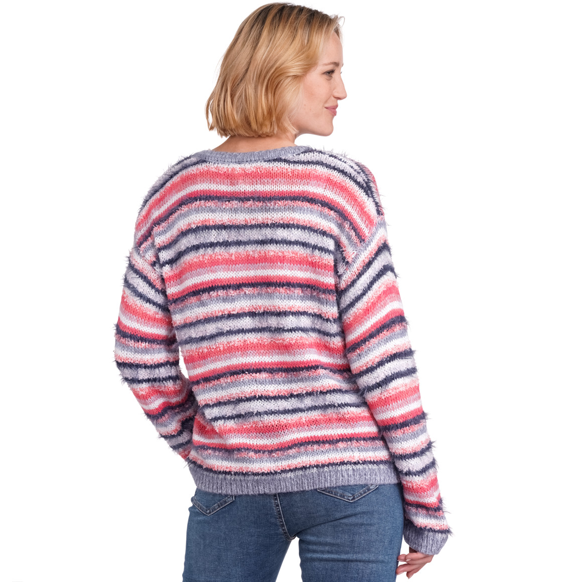 Gina Benotti Damen Strickpullover mit Effektgarn pink / hellgrau / dunkelblau