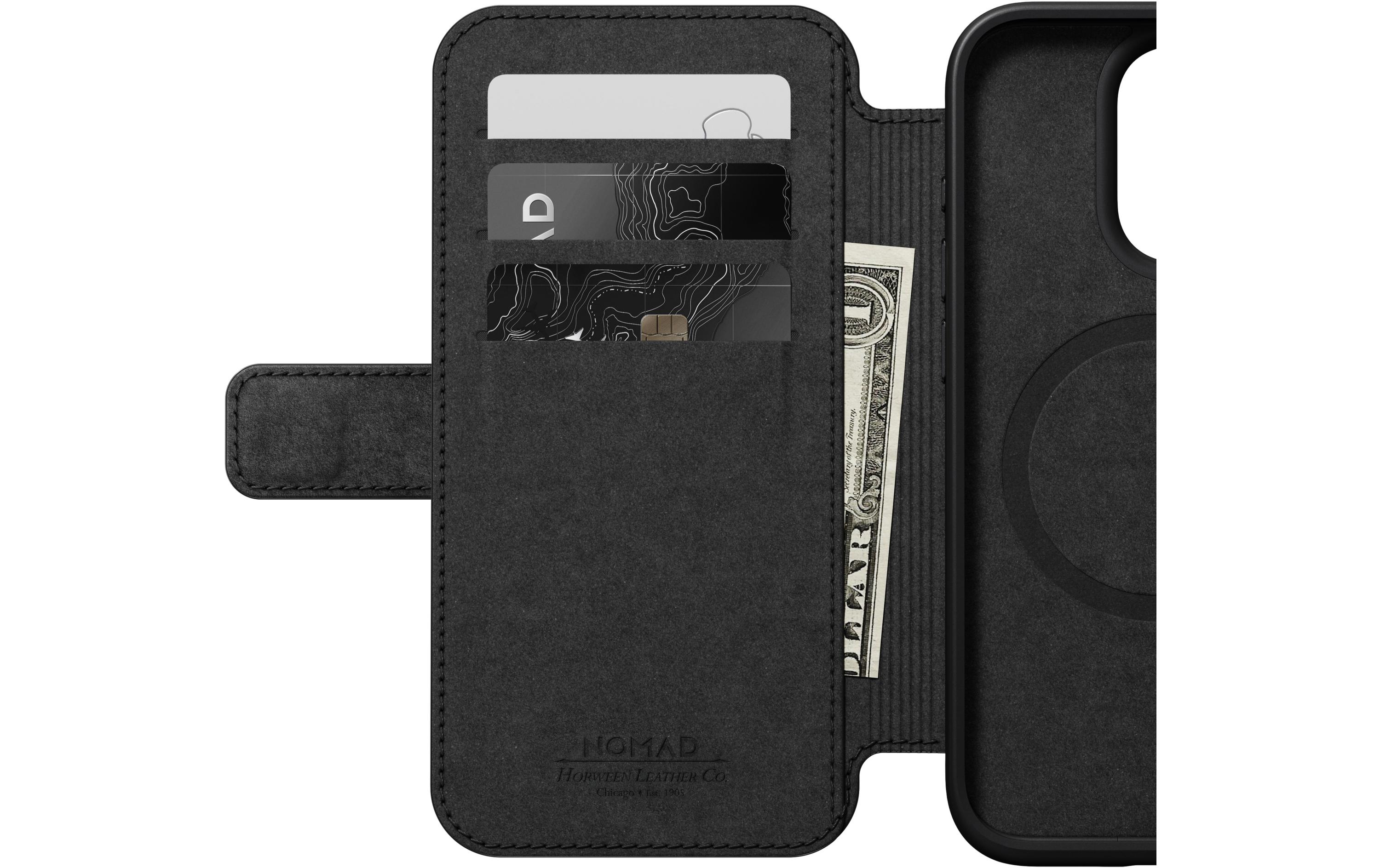 Modern Horween Leather Folio iPhone 15 Pro SchwarzModernes Horween-Leder Folio für das Apple iPhone 15 Pro