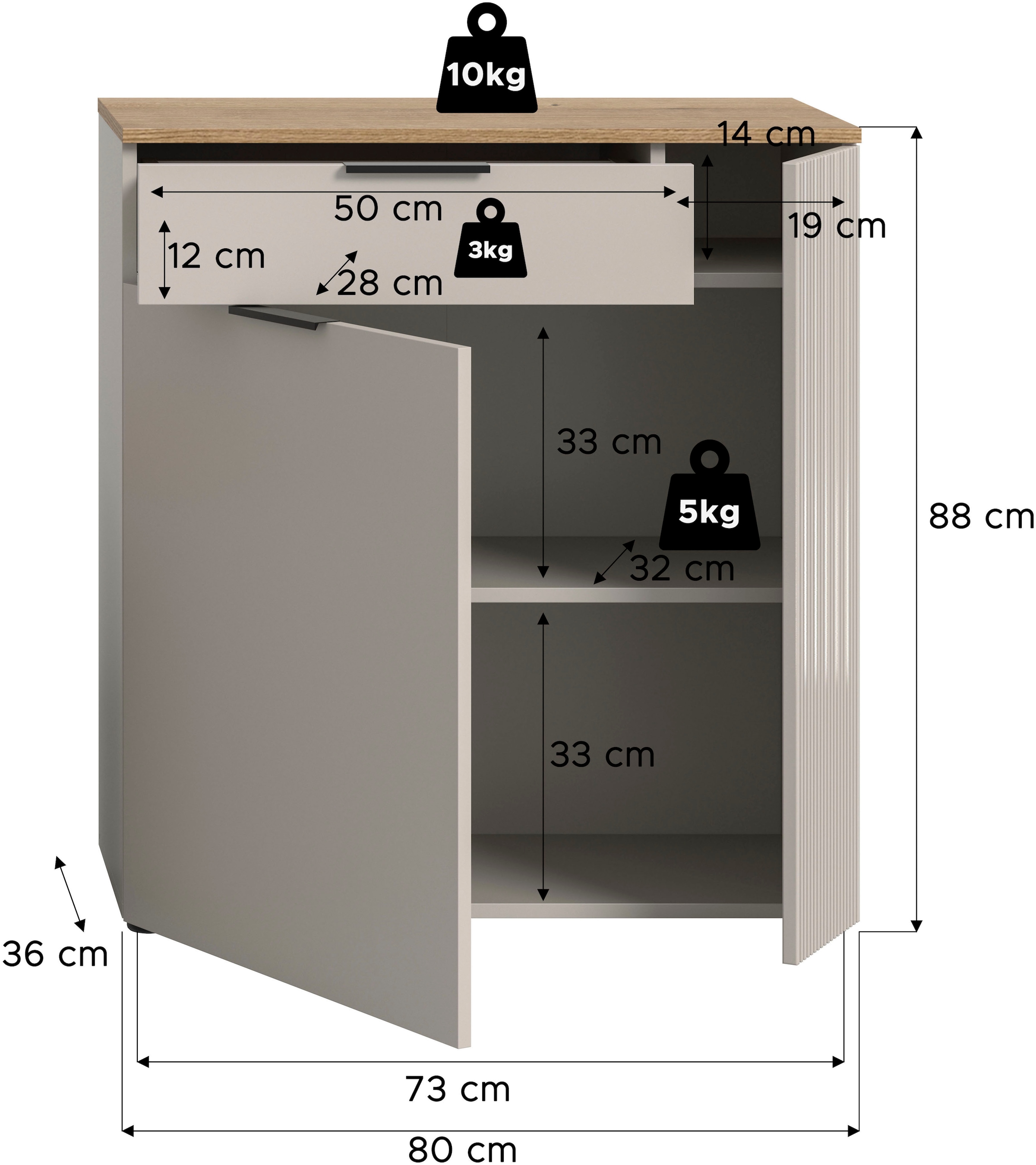 INOSIGN Garderobenschrank »EDIL, Höhe 88cm, 2 Türen, 1 Schubkasten, 3 Fächer« moderne Farbkombination, Platz für ca. 6 Paar Schuhe,  Kommode, Schuhschrank, Schuhkommode, Sideboard, Anrichte