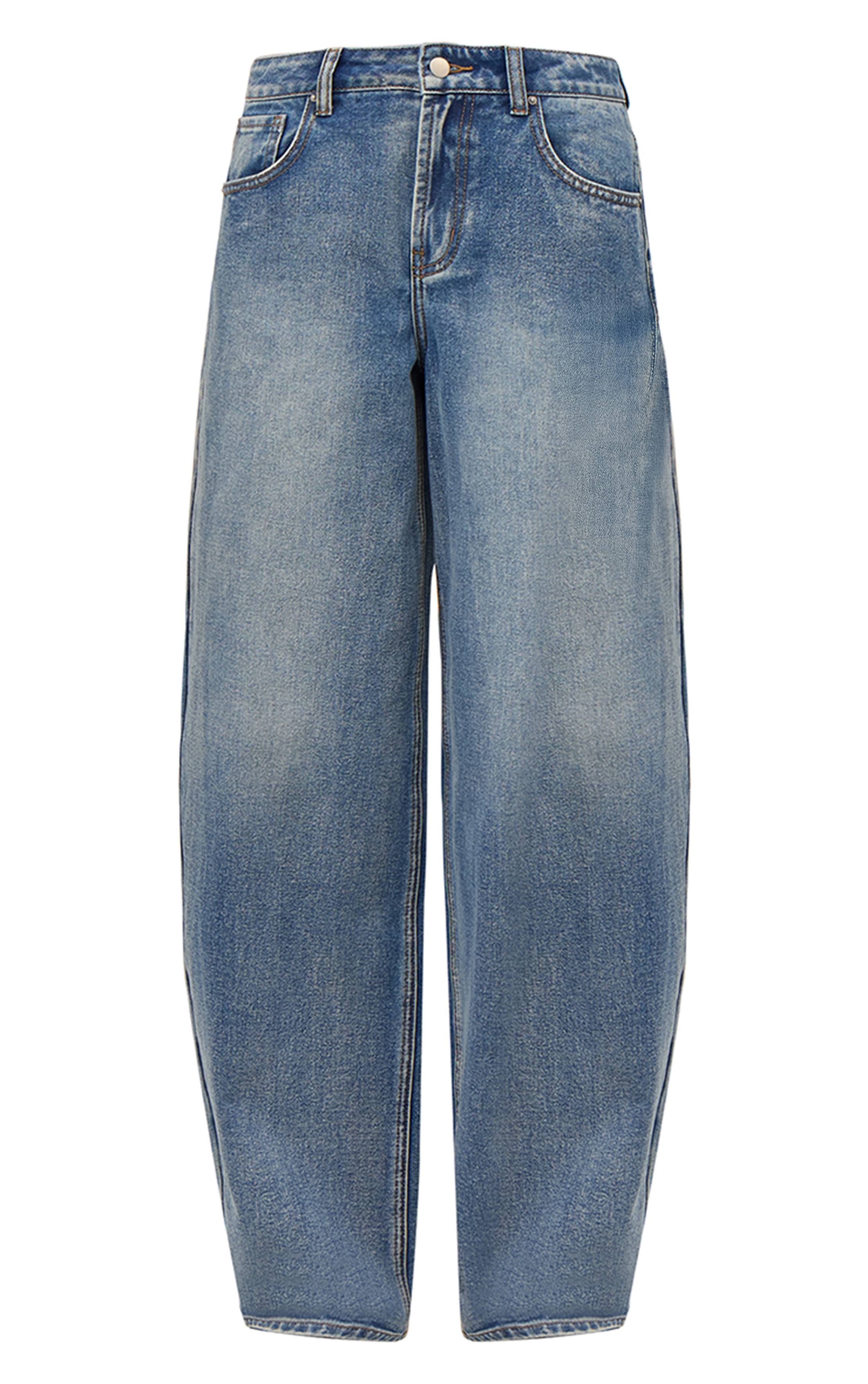 Mid Blue Wash Jean Barrel Taille Basse Bleu Moyen