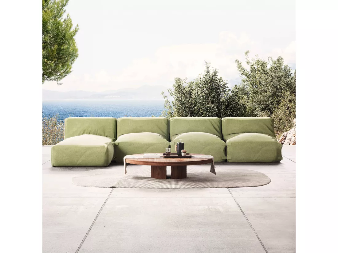Salon de jardin modulable 4 places avec méridienne vert cactus - Mixi