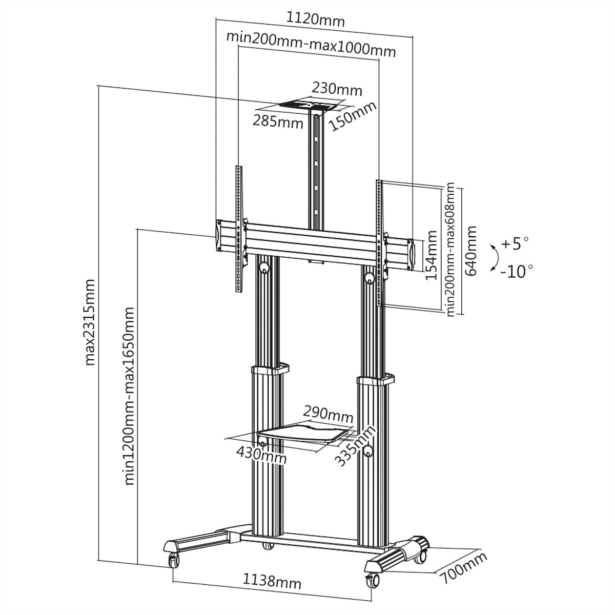 ROLINE »ROLINE LCD-/TV-Rollständer, 60-100 Zoll, bis 100 kg, silberfarben«