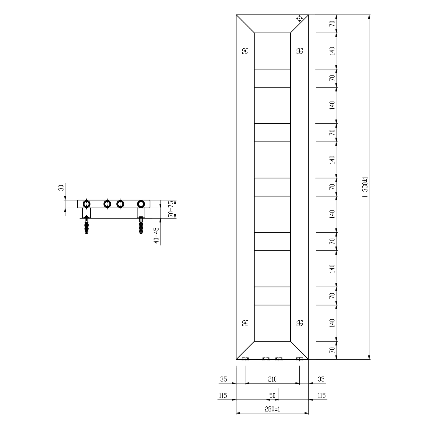 Sapho Block radiator mat zwart 28x133cm 353W