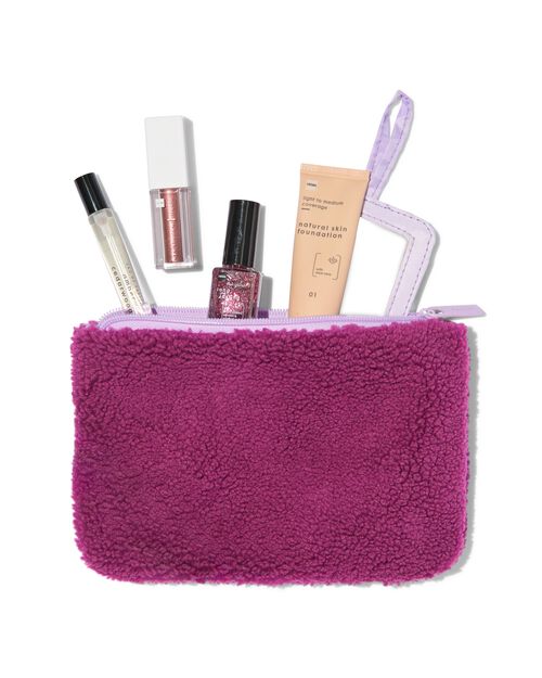 trousse fine de maquillage avec miroir en tissu teddy