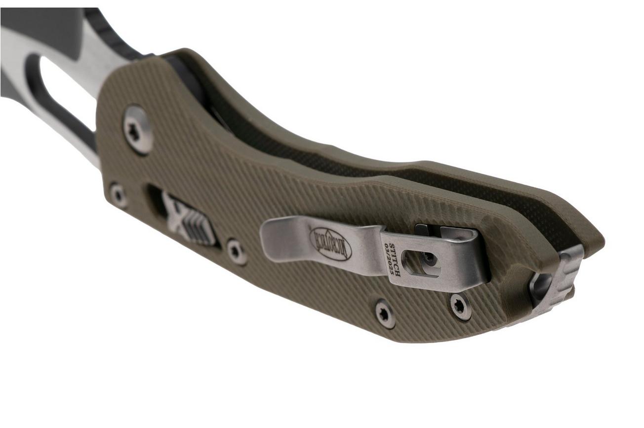 Microtech Stitch 169RL-1FLGTOD, Two Tone Black M390MK, Fluted OD-Green G10 zakmes, Borka Blades design