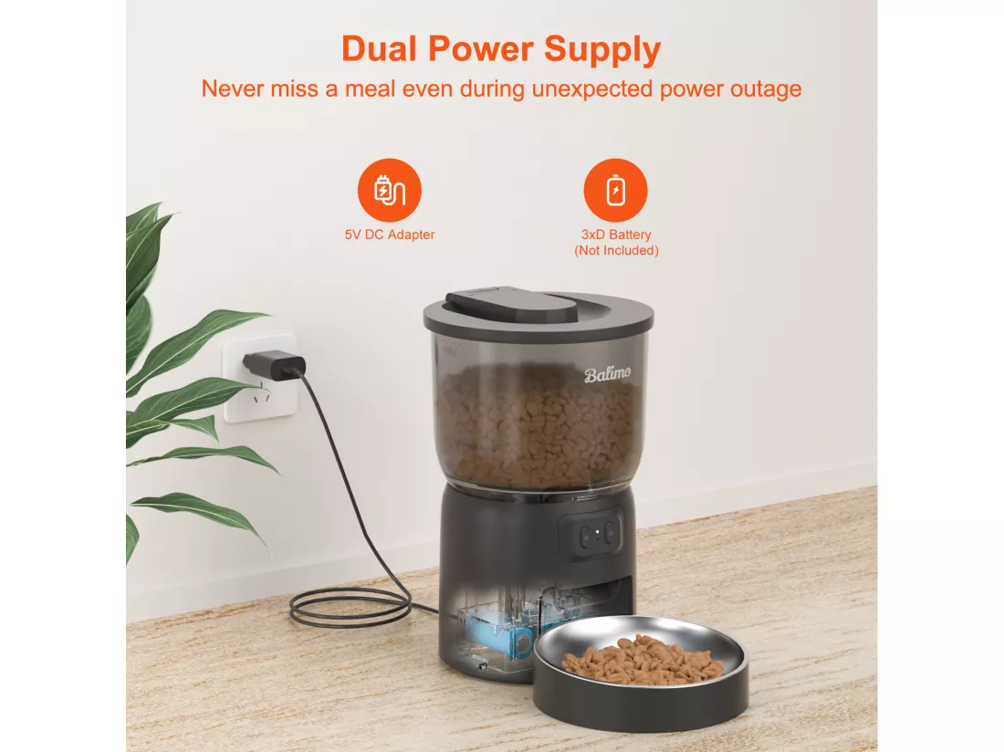 Balimo 3L Distributeur Croquettes Chat Automatique 2.4G WiFi, 1-10 Repas par Jour, Noir