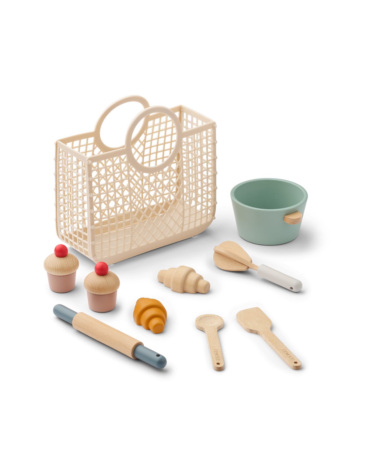 Leke bakesett i Tre med Handlenett | Lisbeth Baking Play Set
