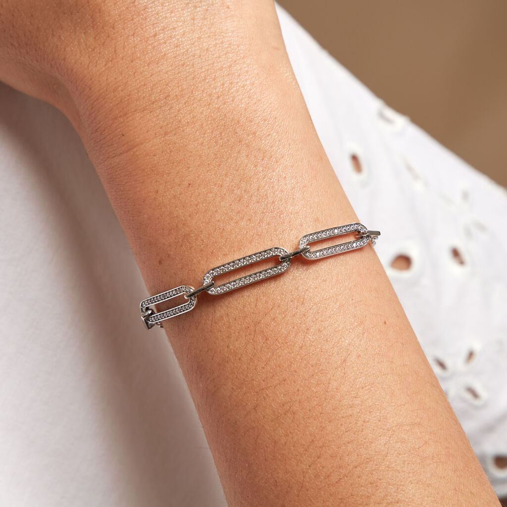 Bracelet Trait D'union Argent Blanc Oxyde De Zirconium