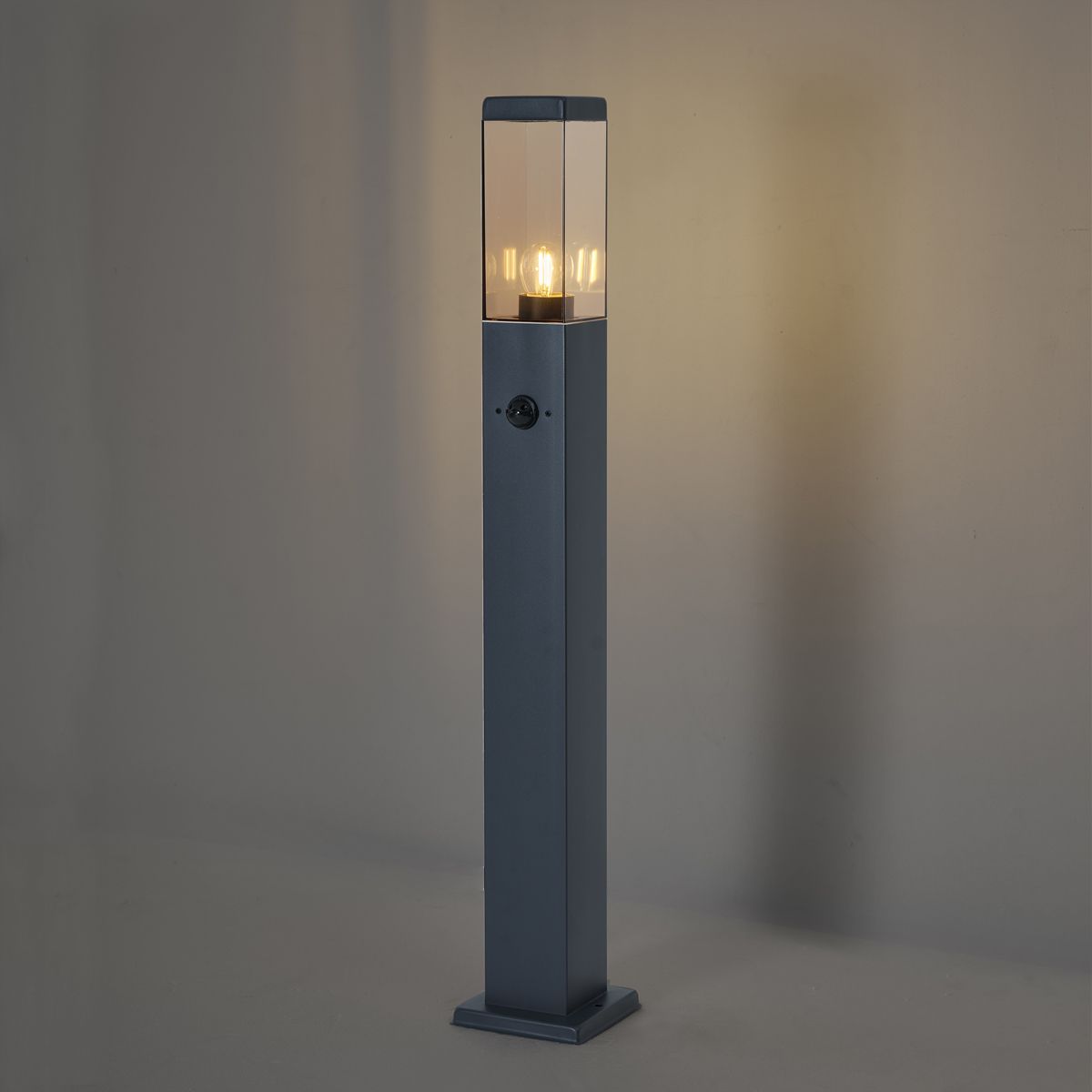 Buitenlamp donkergrijs met smoke glas 80cm IP44 met stopcontact en bewegingssensor - Malios
