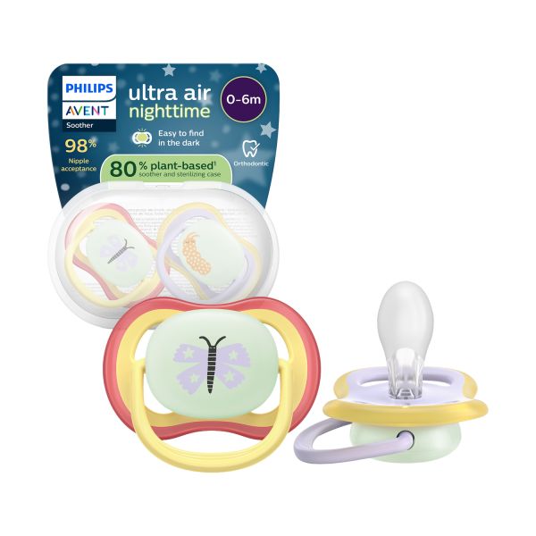Philips Avent Ultra Air Fopspeen - 0-6 Mnd - 2 Stuks - Plant-based - Glow In The Dark