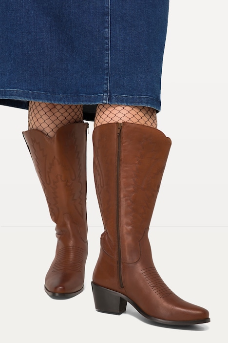Leder-Cowboystiefel, XXL-Schaft, Westernstiefel, Stickerei, Weite H