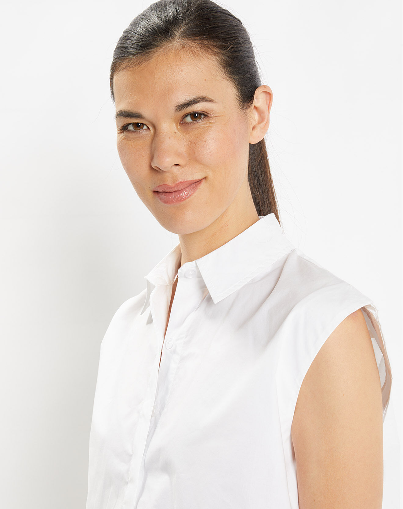Galeries Lafayette Chemise sans manches en Popeline de Coton Push blanche