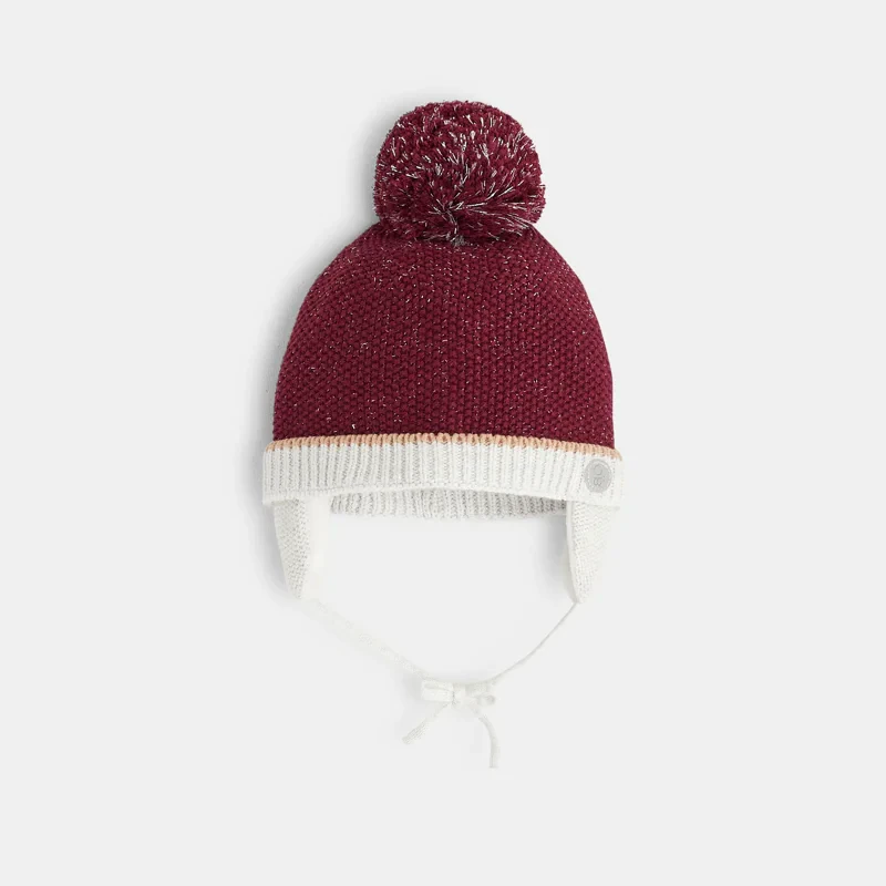 Bonnet péruvien bicolore tricot violet bébé fille Mauve Violet