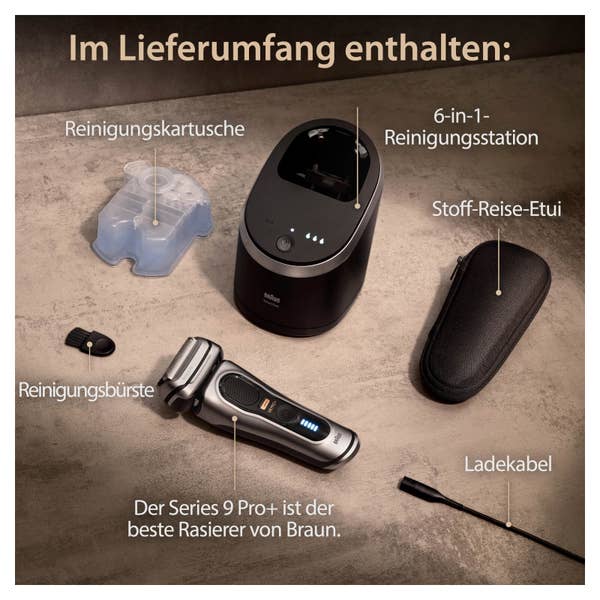 Braun Series 9 Pro+ Elektrorasierer, Reinigungsstation, Wet & Dry, 9567cc, Silber