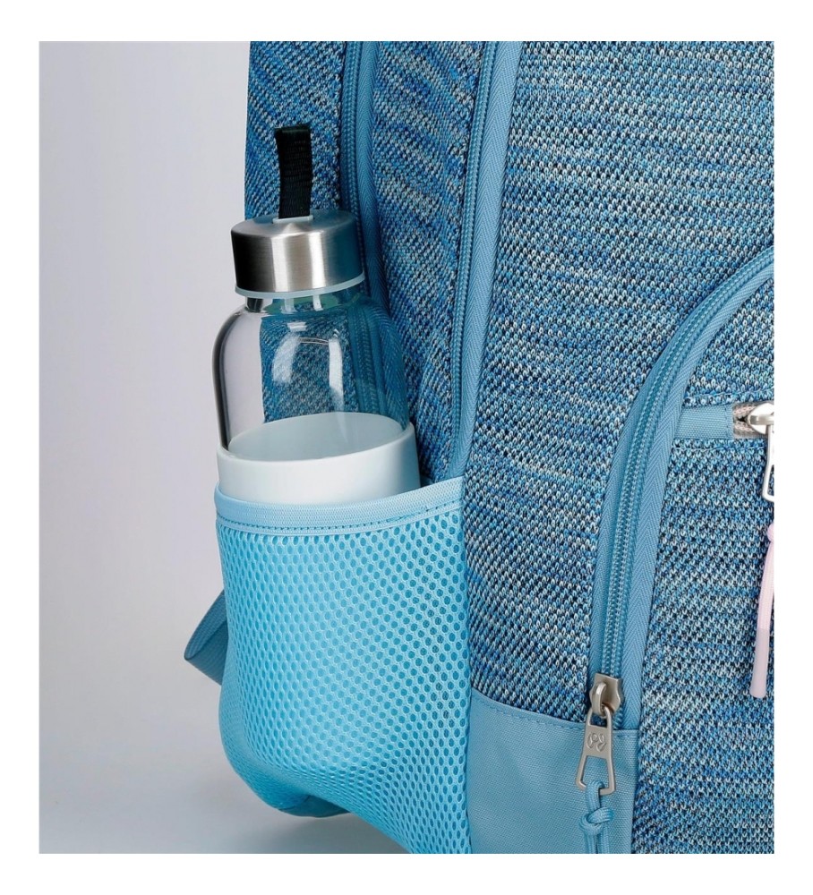 Mochila Pepe Jeans Lena, com zíper duplo ajustável, azul.