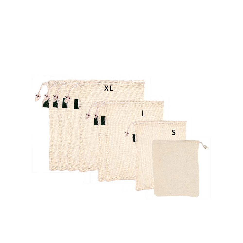 (8er Set) Wiederverwendbare Baumwolle Netztaschen Gemüse / Obst Beutel - Beige