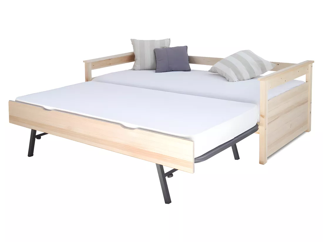 Lit banquette gigogne 80x200 cm bois massif bois naturel IZAO