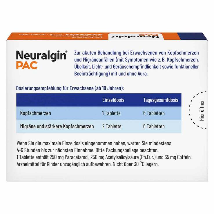Neuralgin PAC bei Kopfschmerzen und Migräne Tabletten, 20 St