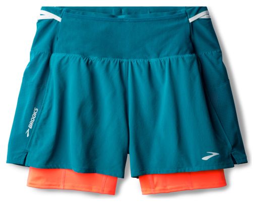Short 2-en-1 Brooks High Point 2.0 3inch Bleu/Corail Femme