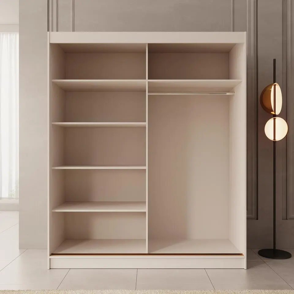 Meubella - Moniq - Kledingkast met 2 schuifdeuren - Beige - 180x65x215 cm