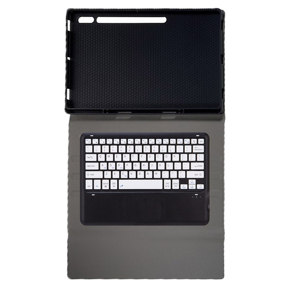 Samsung Galaxy Tab S9 Ultra Leder Tasche mit abnehmbarer Bluetooth Tastatur Keyboard   S-Pen Halterung (QWERTY) - Schwarz / Weiss
