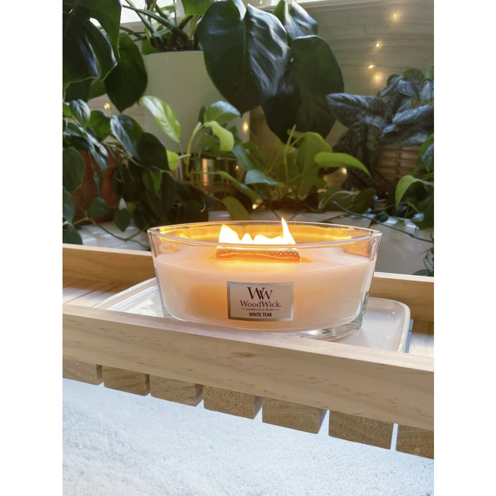 WoodWick Geurkaars Ellipse White Teak454 gr