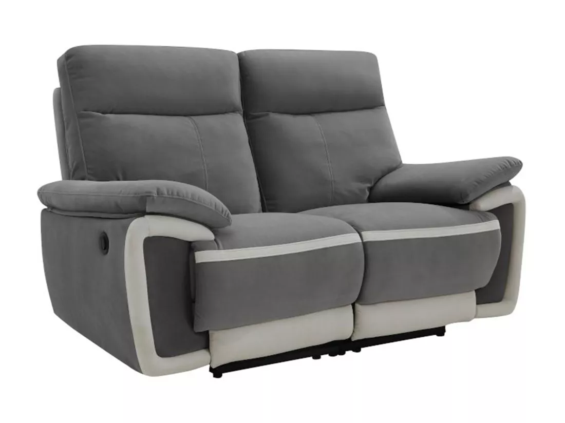 Canapé 2 places relax électrique en velours METTI - Gris et bandes écru