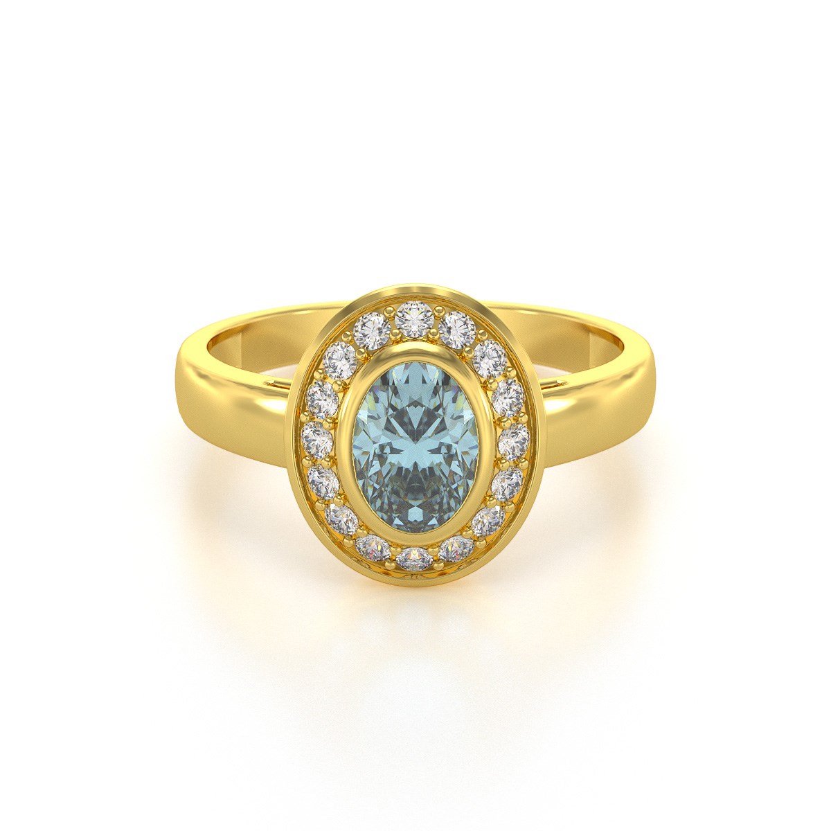 Bague ADEN Or 585 Jaune Aigue-Marine et diamants 2.788grs