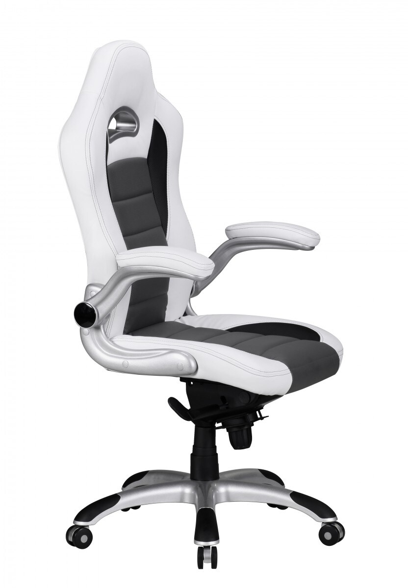 KADIMA DESIGN Chefsessel BISATZIO, ergonomisch, Kopfstütze, klappbare Armlehnen, bis 120 kg, Schwarz/Grau