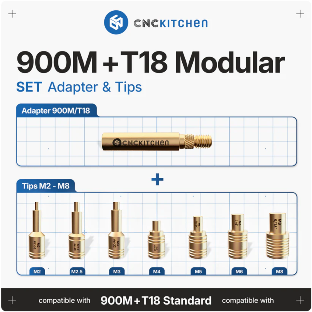 CNC Kitchen  Einschmelzhilfen + 900M & T18 Adapter    Hochwertige Lötspitzen aus Messinglegierung